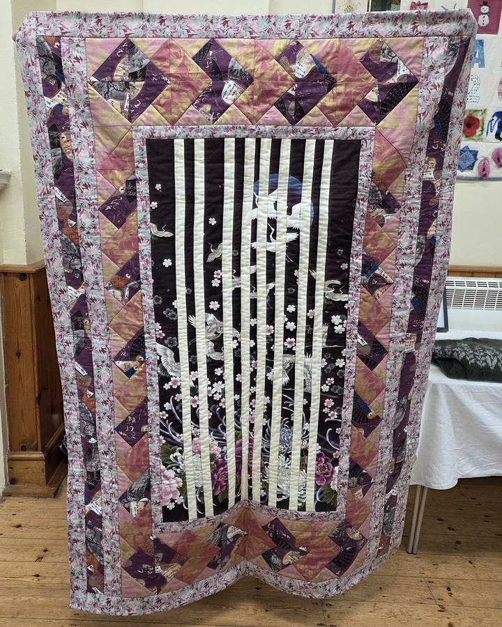 Quilt based on a theme of looking into a Japanese garden by Barbara